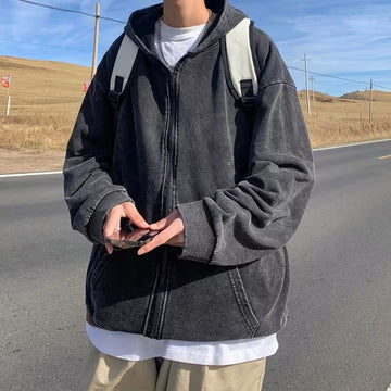 Wiaofellas American Style Hooded Sweatshirt Men's Zip Up Hoodie Harajuku Retro Streetwear Women Loose Jacket Spring Fall New In